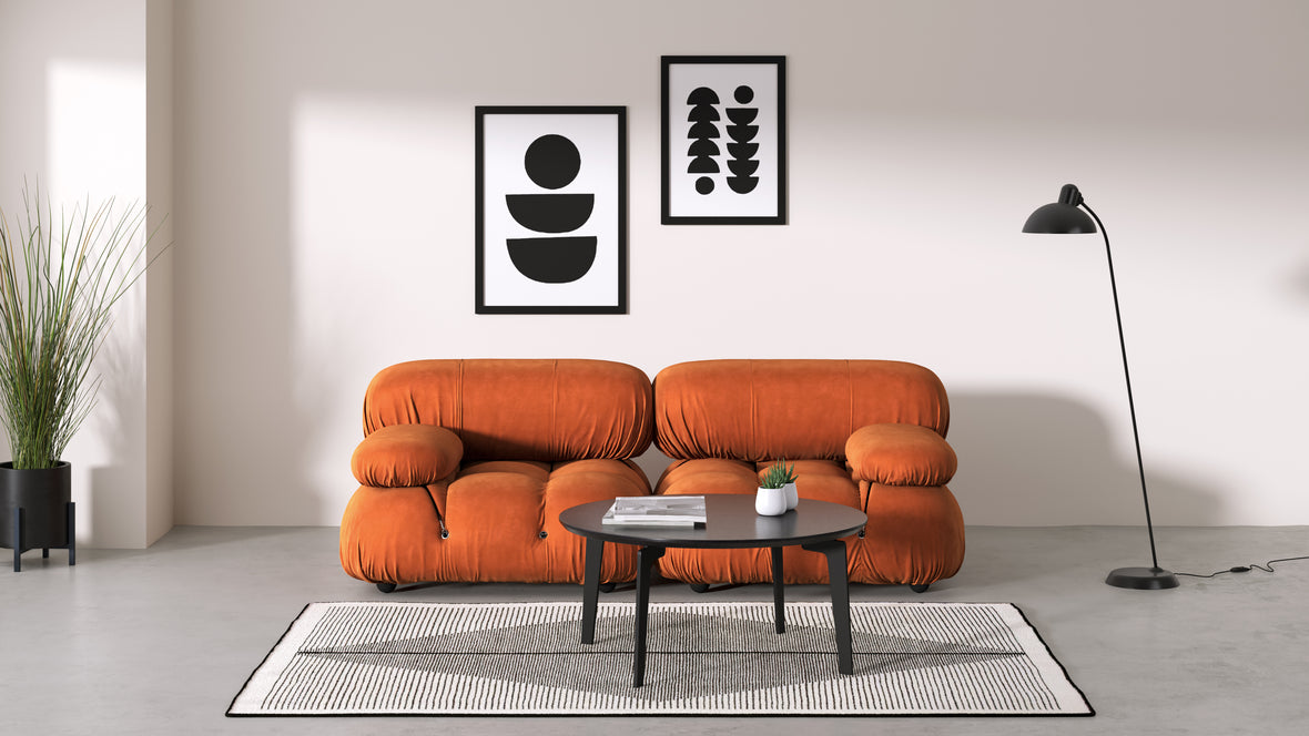 Belia - Belia Two Seater Sofa, Apricot Velvet