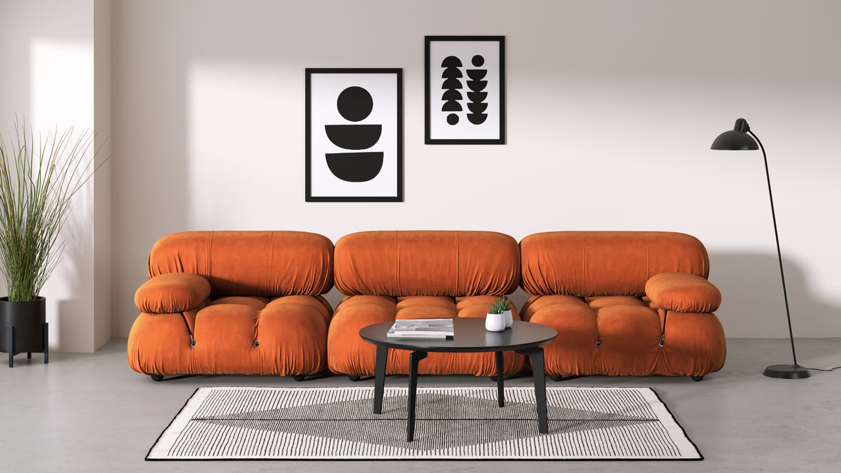 Belia - Belia Three Seater Sofa, Apricot Velvet