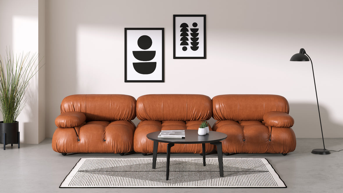 Belia - Belia Three Seater Sofa, Tan Premium Leather