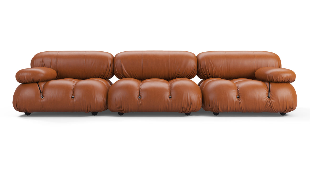 Belia - Belia Three Seater Sofa, Tan Premium Leather