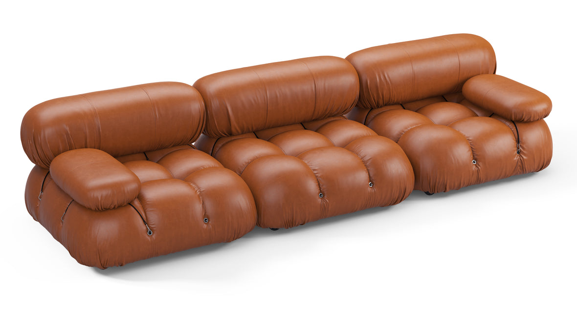 Belia - Belia Three Seater Sofa, Tan Premium Leather