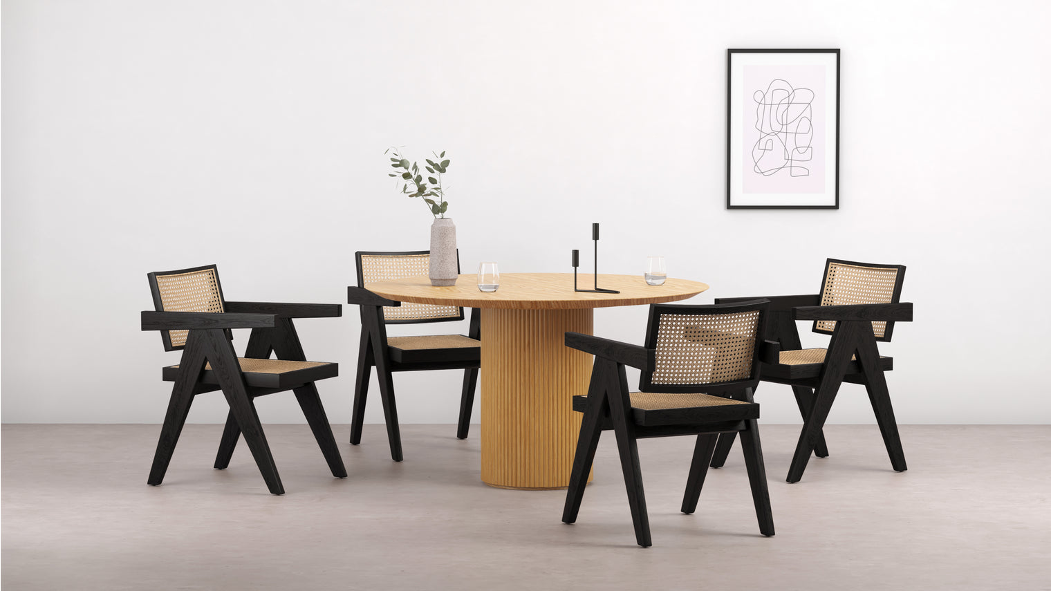 The Art of Balance | Designed to inhabit the space between sculptural and minimalist, modern and traditional, comes the Saturn dining table. The heavy reeded base is perfectly balanced by the light, circular ash top, making the table a great choice for both small and open-plan dining spaces alike.
