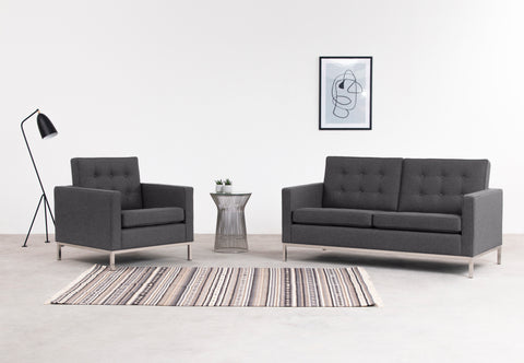 Florence - Florence Two Seater Sofa, Dark Gray Wool