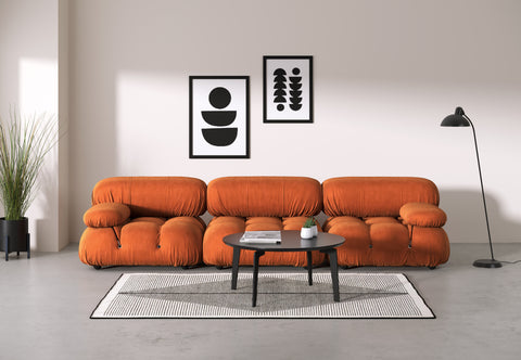 Belia - Belia Three Seater Sofa, Apricot Velvet