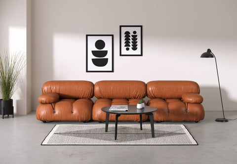 Belia - Belia Three Seater Sofa, Tan Premium Leather