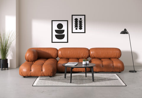 Belia - Belia Sectional, Left Chaise, Tan Premium Leather